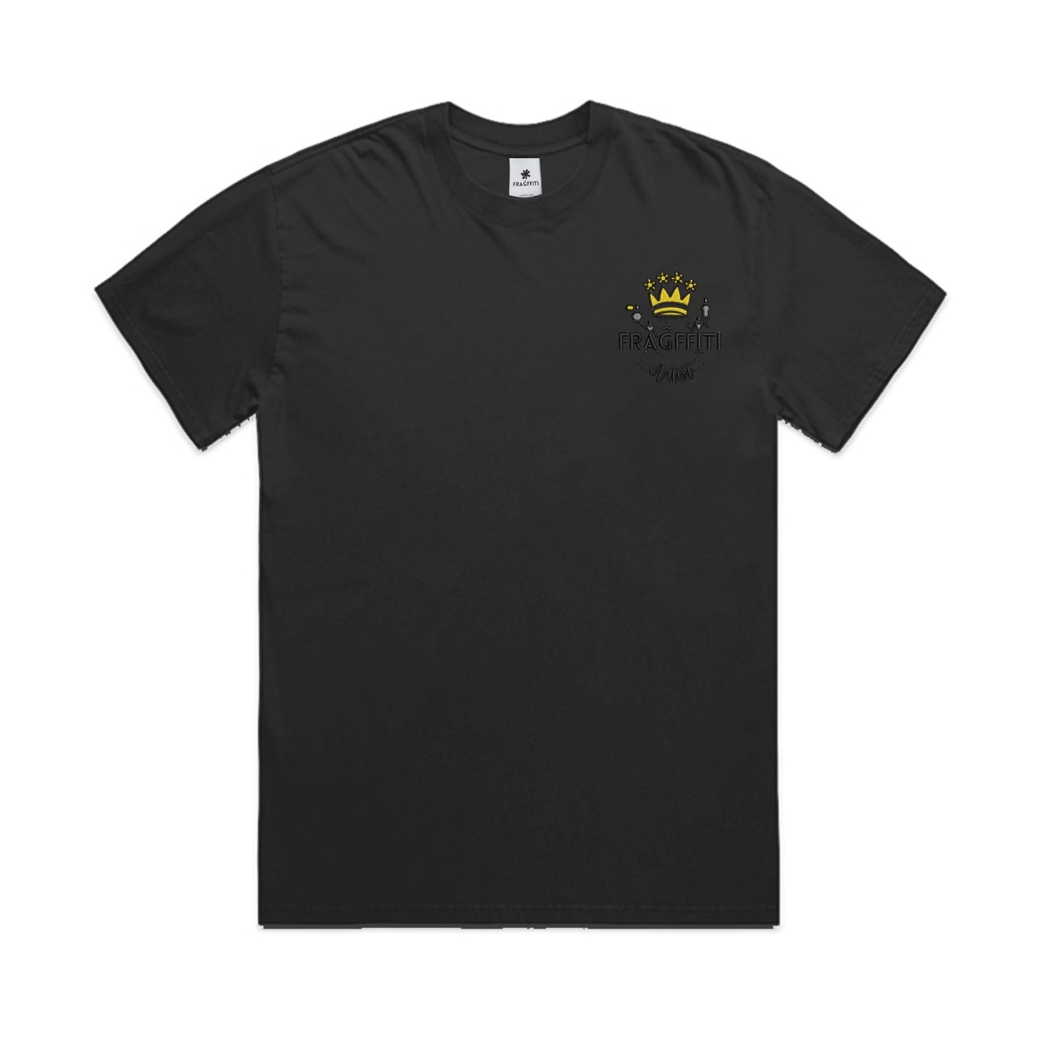 Unisex Heavy Faded Tee in Faded Black, front view with Fraĝffiti™ crown embroidery