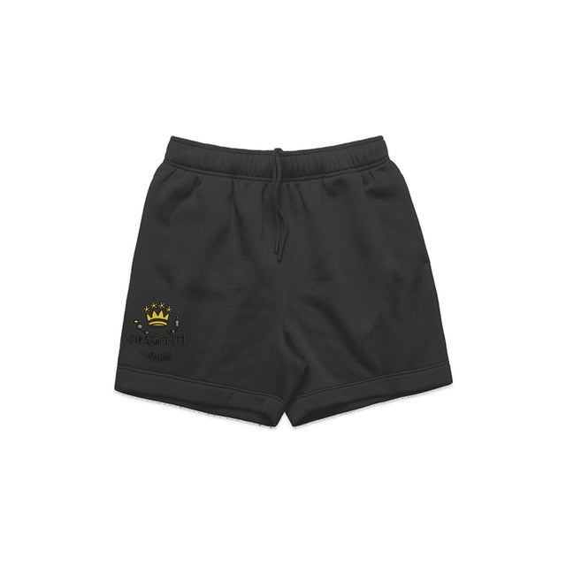 unisex relax shorts in black with crown embroidery (front)