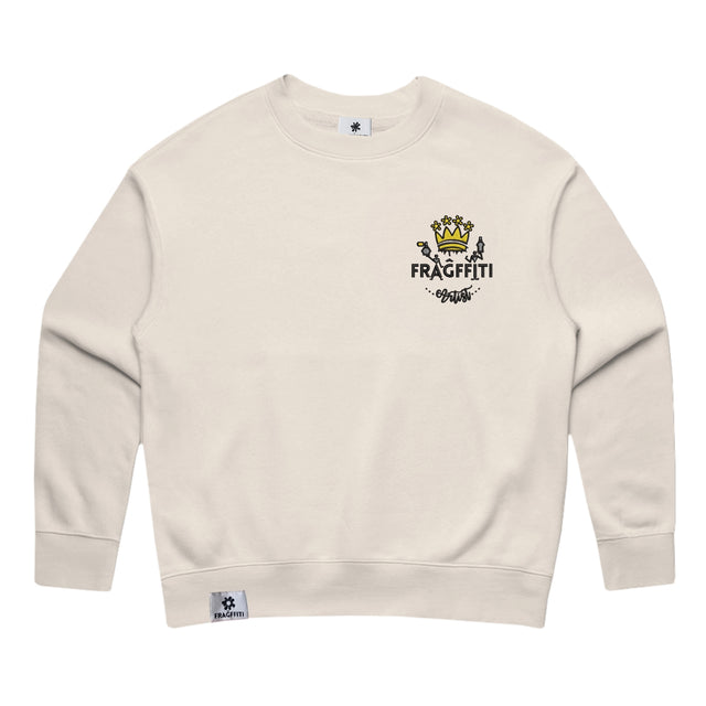 Womens Relax Crew in bone with crown embroidery (front)