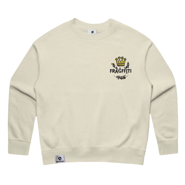 Alt text: Womens Relax Crew in butter with crown embroidery (front