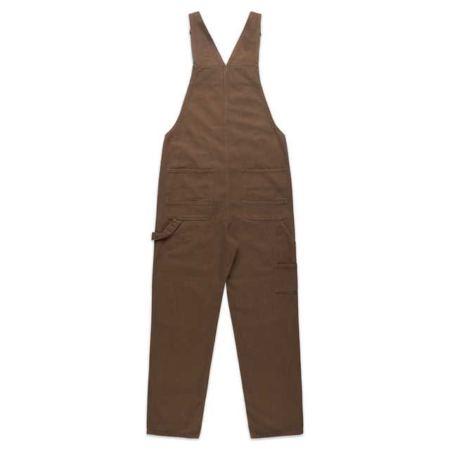 Unisex walnut canvas overalls with crown embroidery — back view
