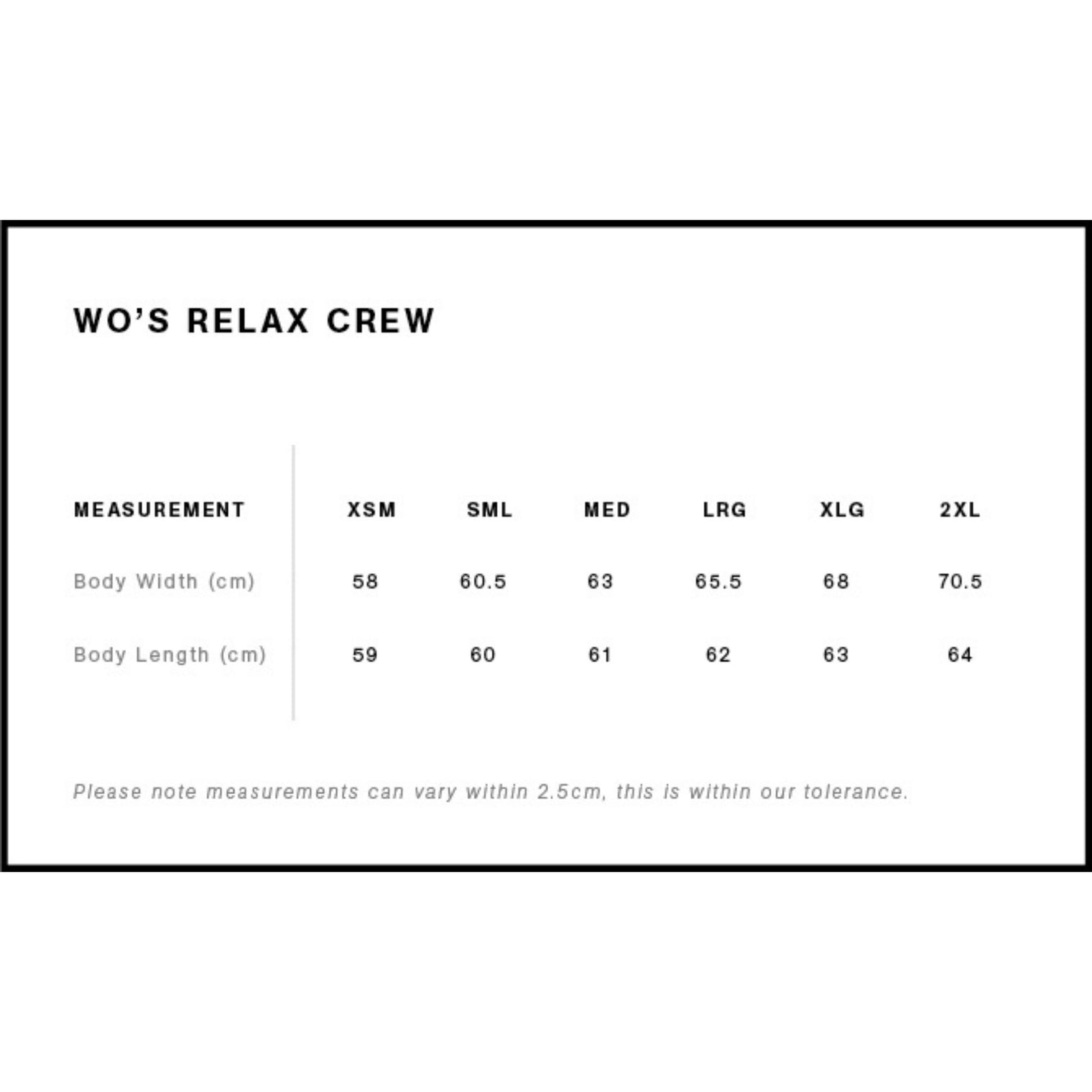 Measurement chart for women's relax crew clothing size 4160 on a white background