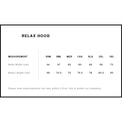Measurement chart for the relax hood with size options and dimensions.