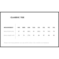 Measurement chart for Classic Tee -  on a white background