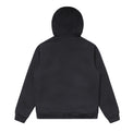 Unisex Ink Blue canvas bomber hood jacket, plain back view showing hood  