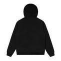 Unisex Black canvas bomber hood jacket, plain back view showing hood 
