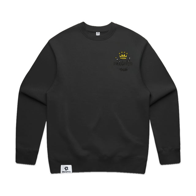 Men’s relax crew in black with crown embroidery (front)