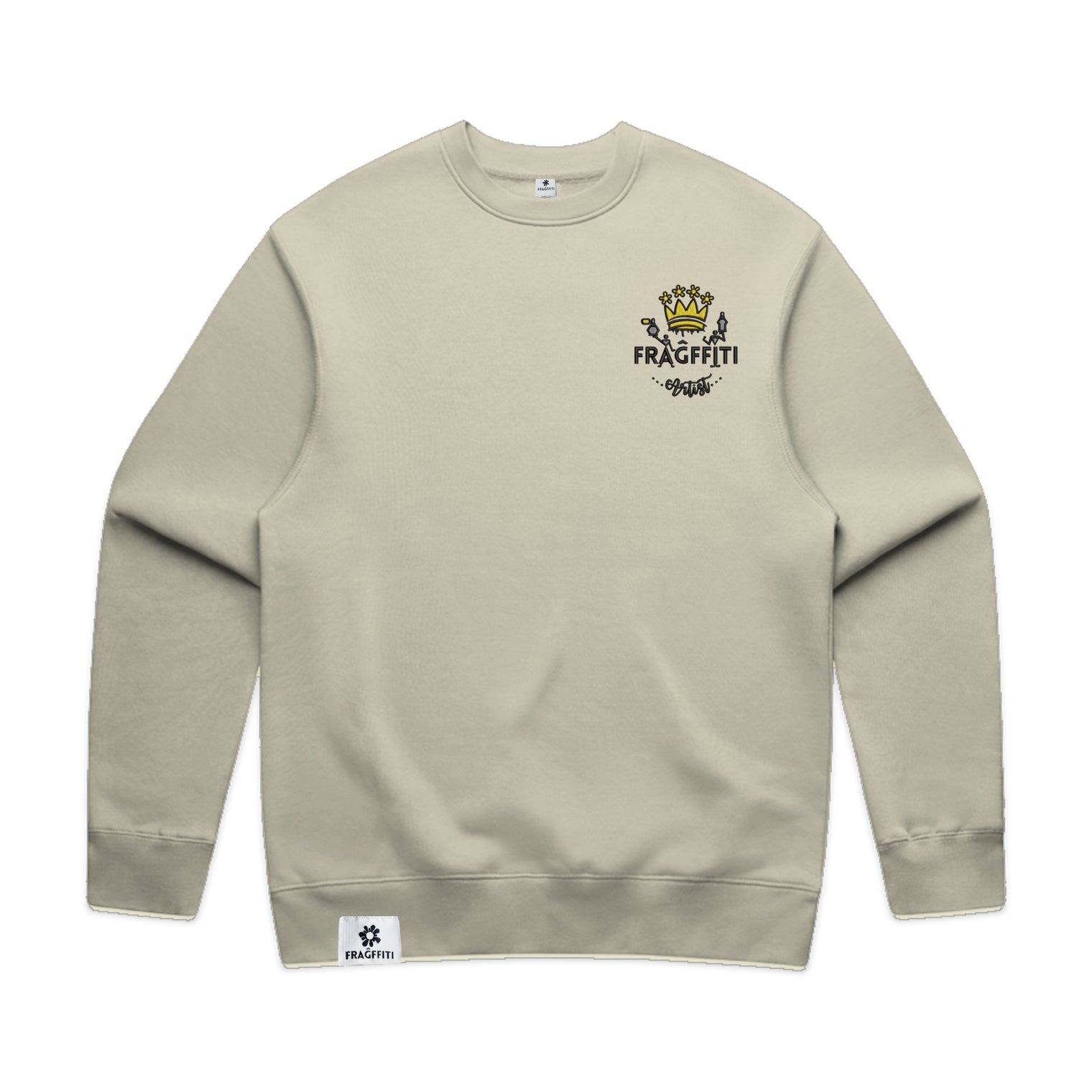 Men’s relax crew in butter with crown embroidery (front)