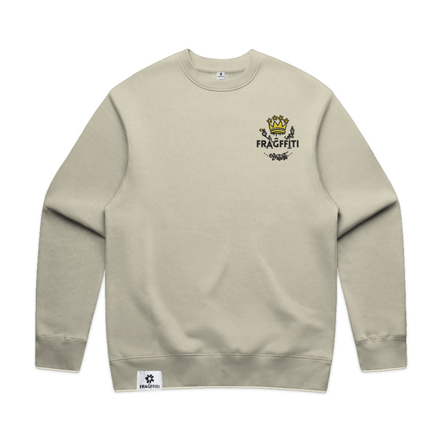 Men’s relax crew in butter with crown embroidery (front)