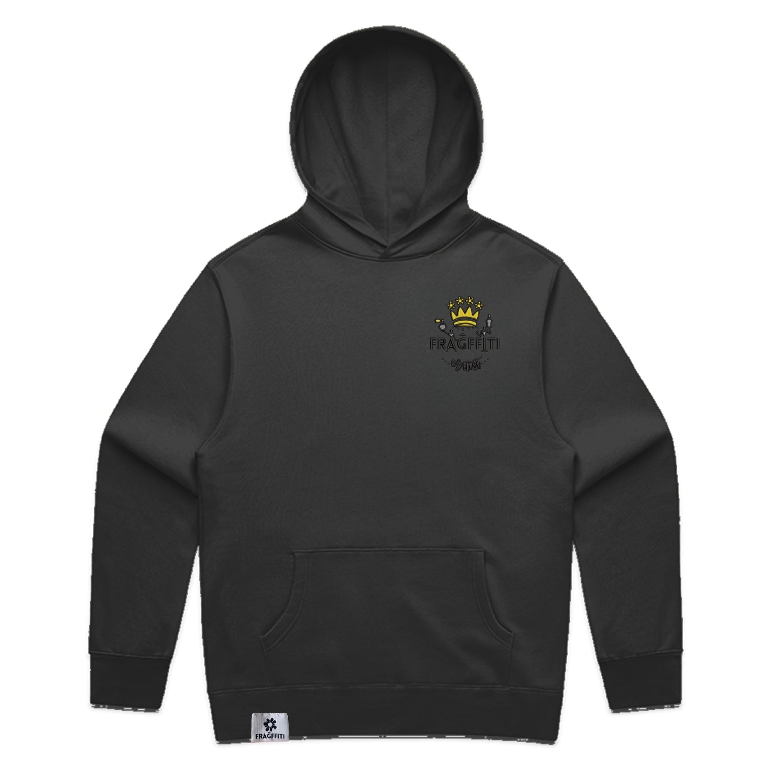 Men’s relax hood in black with crown embroidery (front)
