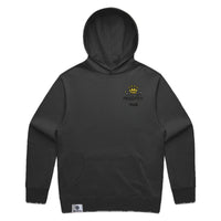 Men’s relax hood in black with crown embroidery (front)