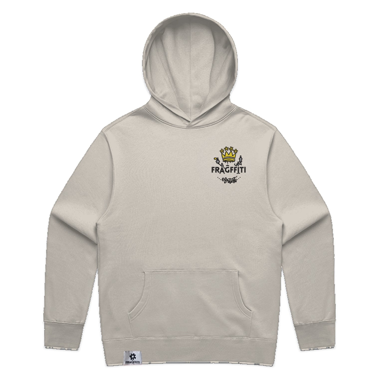Men’s relax hood in bone with crown embroidery (front)
