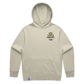 Men’s relax hood in butter with crown embroidery (front)