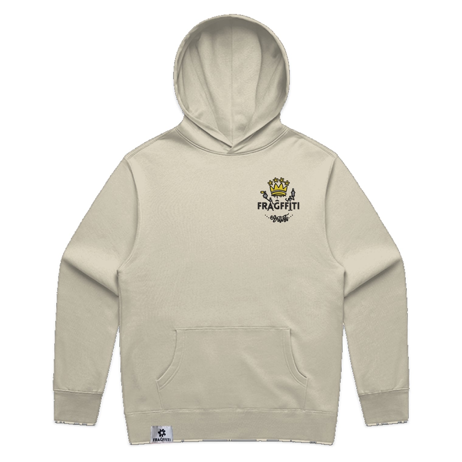 Men’s relax hood in butter with crown embroidery (front)