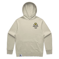 Men’s relax hood in butter with crown embroidery (front)