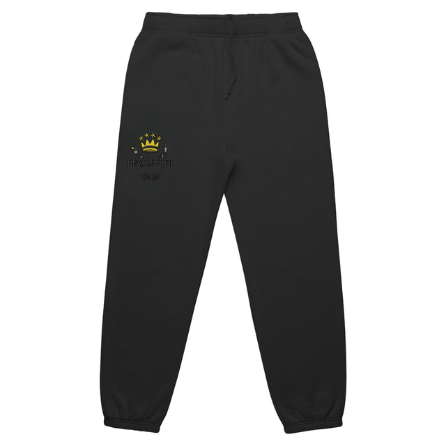 Mens relax track pants in black with crown embroidery (front)