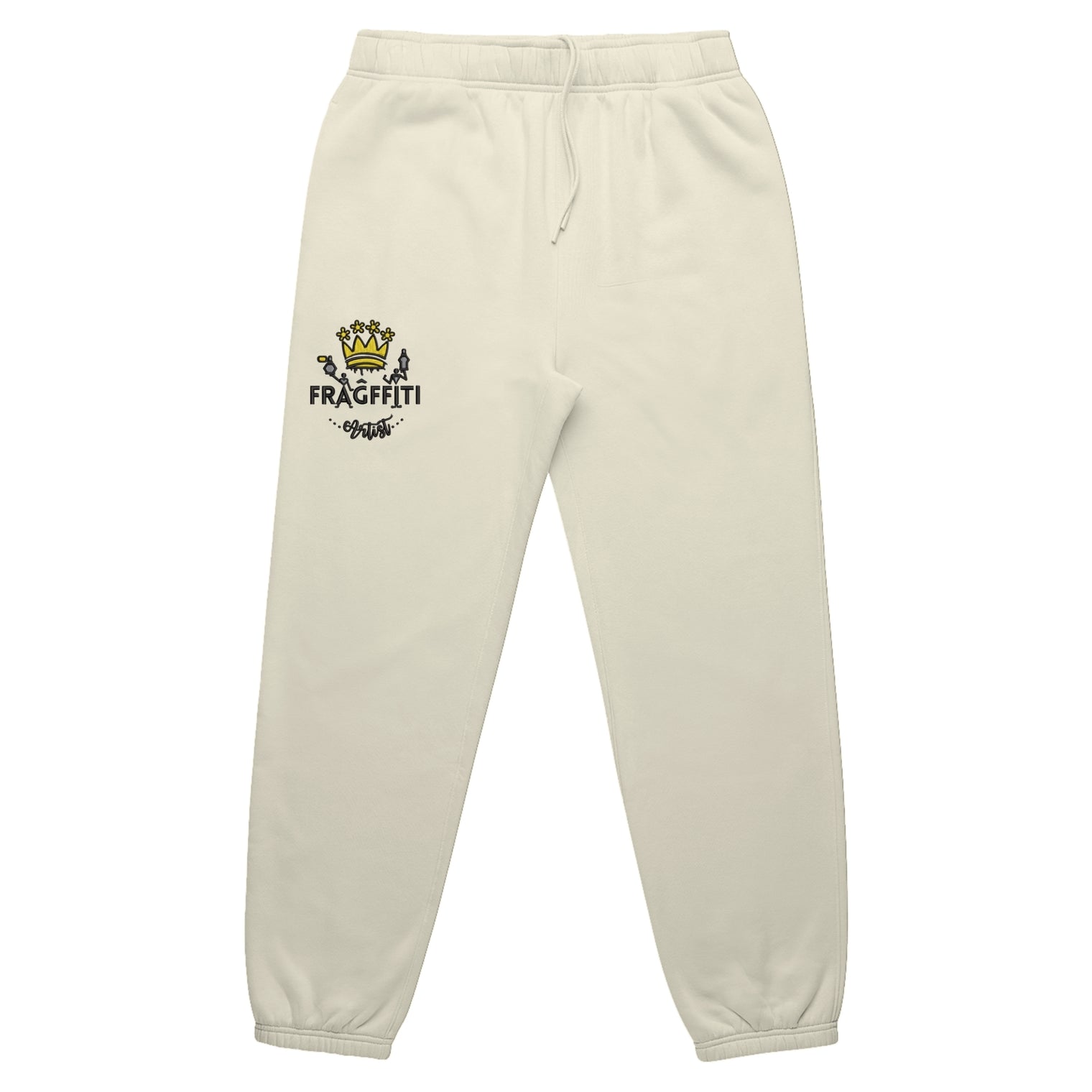 Mens relax track pants in butter with crown embroidery (front)