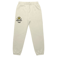 Mens relax track pants in butter with crown embroidery (front)