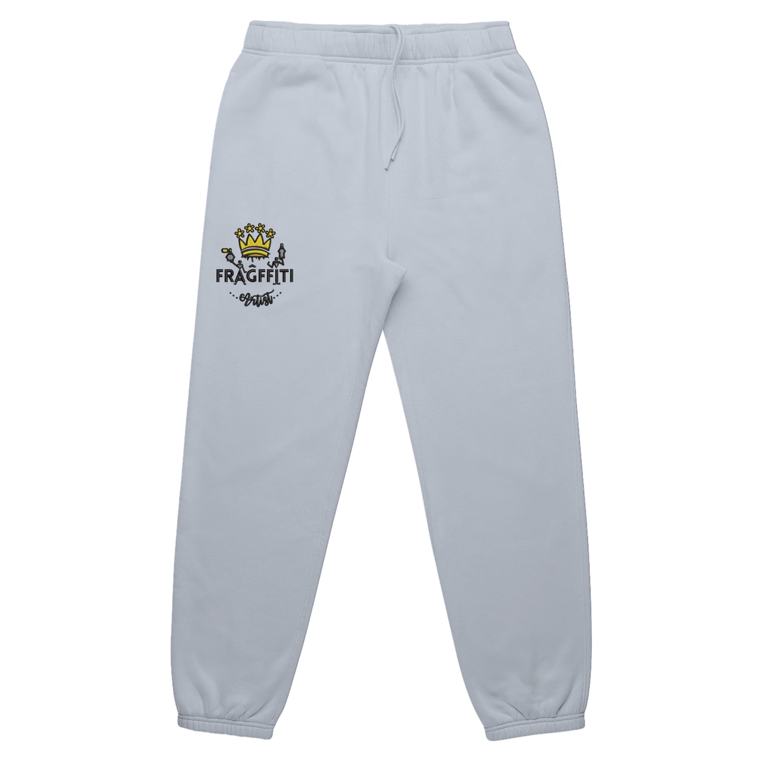 Mens relax track pants in powder with crown embroidery (front)
