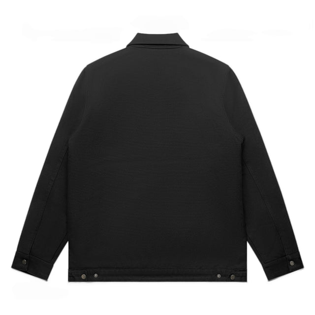 Unisex canvas heavy jacket in black with crown embroidery (back view)