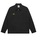 Unisex canvas heavy jacket in black with crown embroidery (front view)