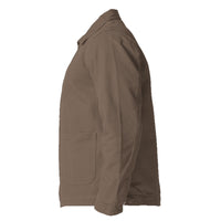 Unisex canvas heavy jacket in walnut with crown embroidery (side view)