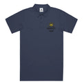 Unisex Chad Polo in Navy with Fragfitti™ crown embroidery, front view.