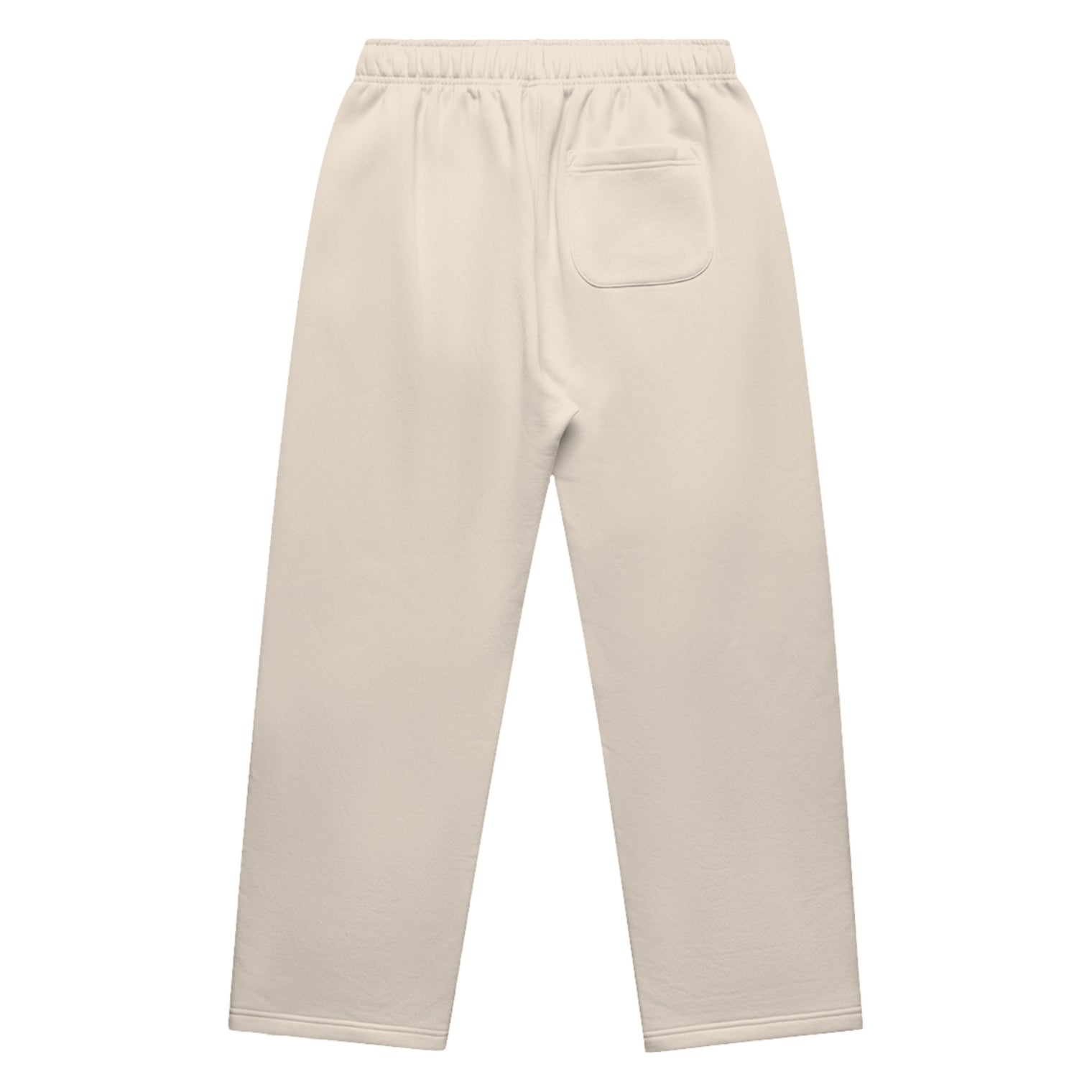 Unisex cuffless track pants in bone with crown embroidery – back view