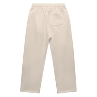 Unisex cuffless track pants in bone with crown embroidery – back view