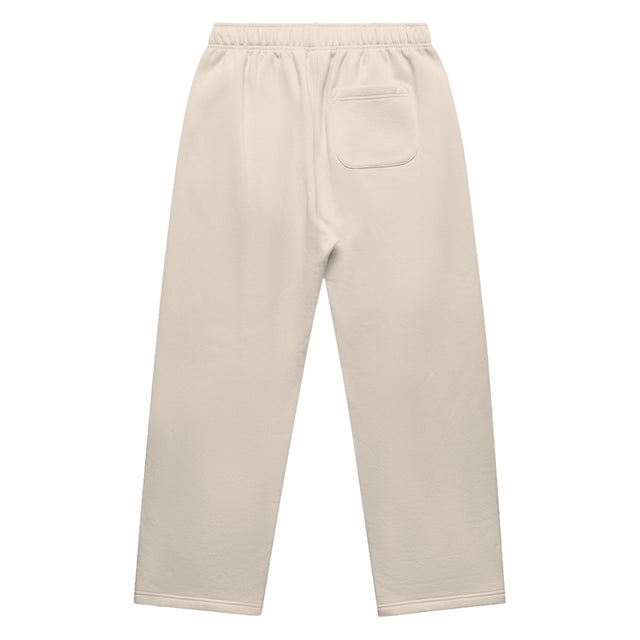 Unisex cuffless track pants in bone with crown embroidery – back view