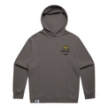 Unisex Fraĝffiti Relax Faded Hoodie in Faded Grey – Front View – Featuring Fraĝffiti Crown Embroidery