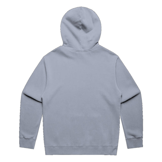 Unisex Fraĝffiti Relax Faded Hoodie in Faded Powder – Back View – Featuring Fraĝffiti Crown Embroidery