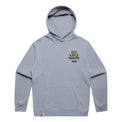 Unisex Fraĝffiti Relax Faded Hoodie in Faded Powder – Front View – Featuring Fraĝffiti Crown Embroidery