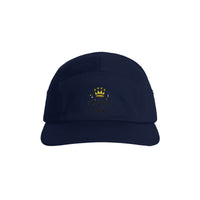 Unisex Finn Five Panel Cap in Navy, front view with Fragffiti™ crown embroidery