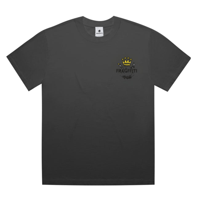 Unisex Heavy Faded Minus Tee in Faded Black, front view with Fragffiti™ crown embroidery
