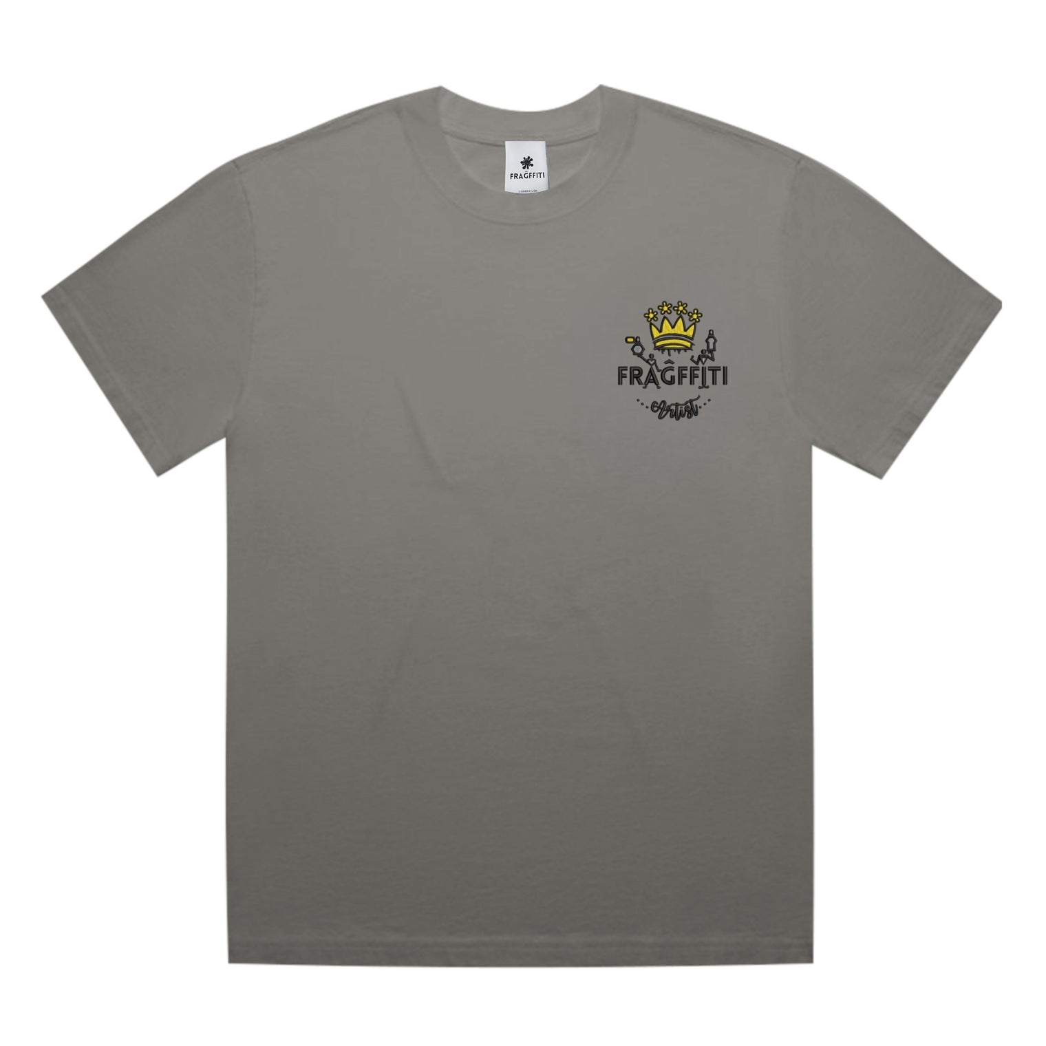Unisex Heavy Faded Minus Tee in Faded Grey, front view with Fragffiti™ crown embroidery