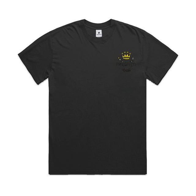 Unisex Heavy Faded Tee in Faded Black, front view with Fraĝffiti™ crown embroidery
