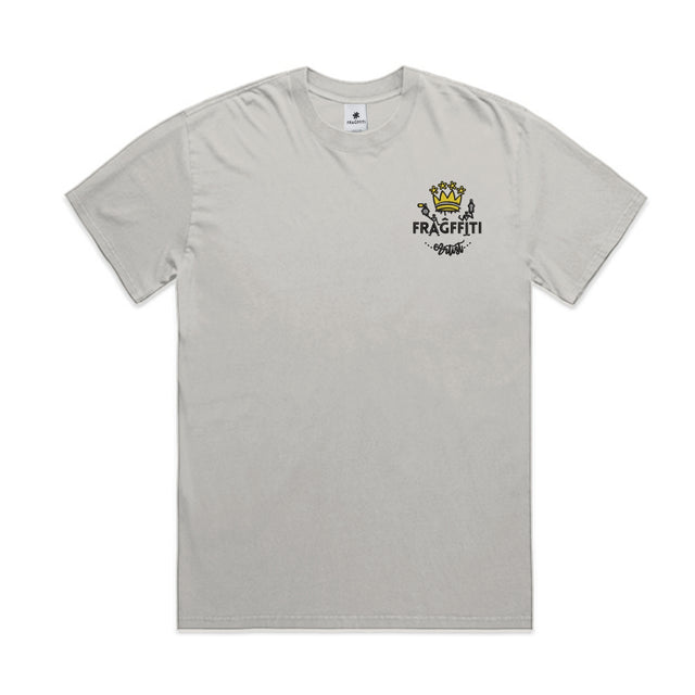 Unisex Heavy Faded Tee in Faded Bone, front view with Fraĝffiti™ crown embroidery

