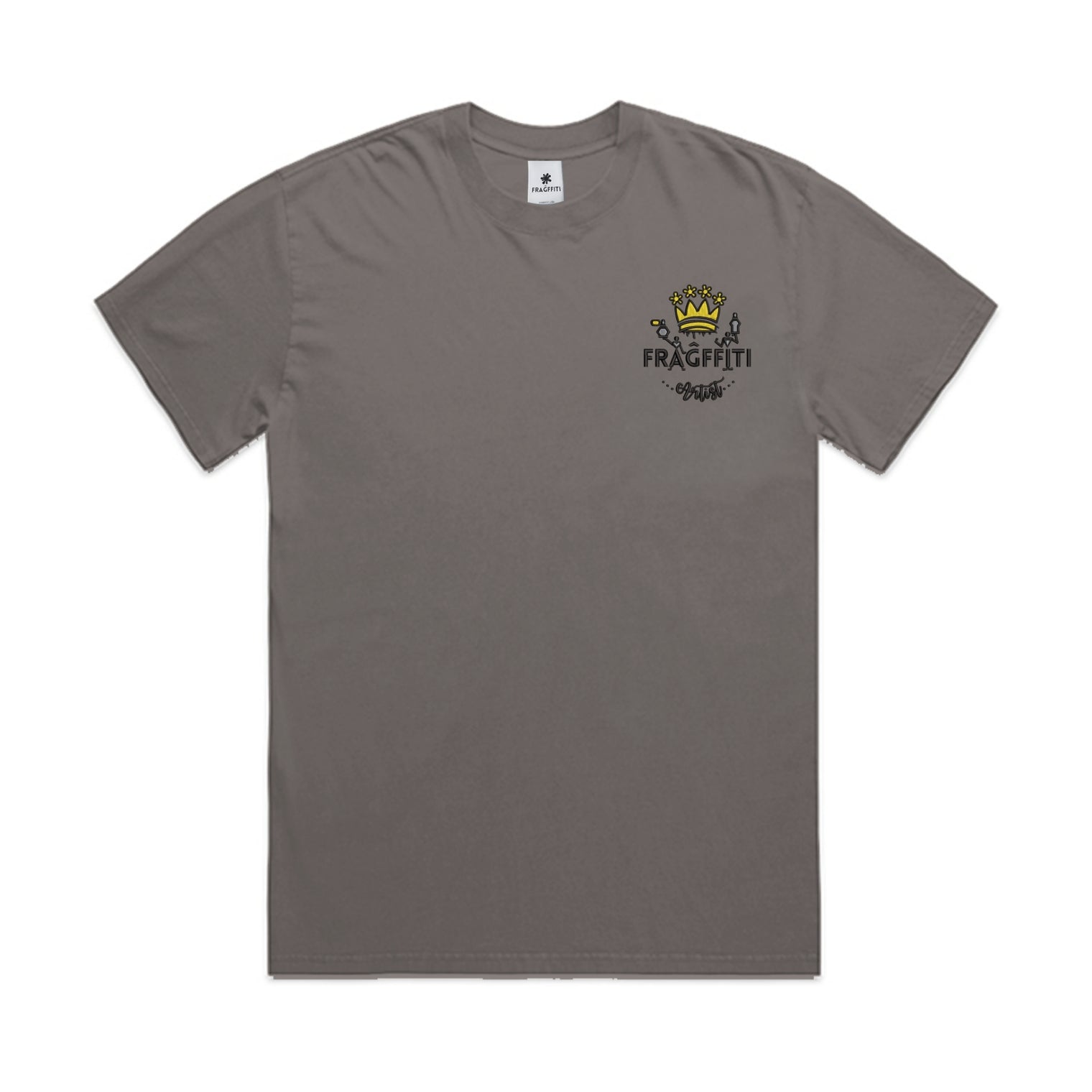 Unisex Heavy Faded Tee in Faded Grey, front view with Fraĝffiti™ crown embroidery
