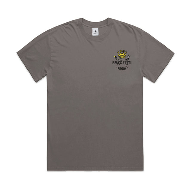 Unisex Heavy Faded Tee in Faded Grey, front view with Fraĝffiti™ crown embroidery
