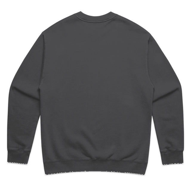 Unisex relax fleece crew in faded black with crown embroidery (back)