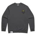 Unisex relax fleece crew in faded black with crown embroidery (front)