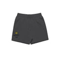 unisex relax faded fleece shorts in faded black with crown embroidery (front)