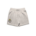 unisex relax faded fleece shorts in faded bone with crown embroidery (front)