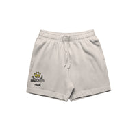 unisex relax faded fleece shorts in faded bone with crown embroidery (front)