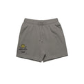 unisex relax faded fleece shorts in faded grey with crown embroidery (front)