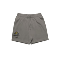 unisex relax faded fleece shorts in faded grey with crown embroidery (front)