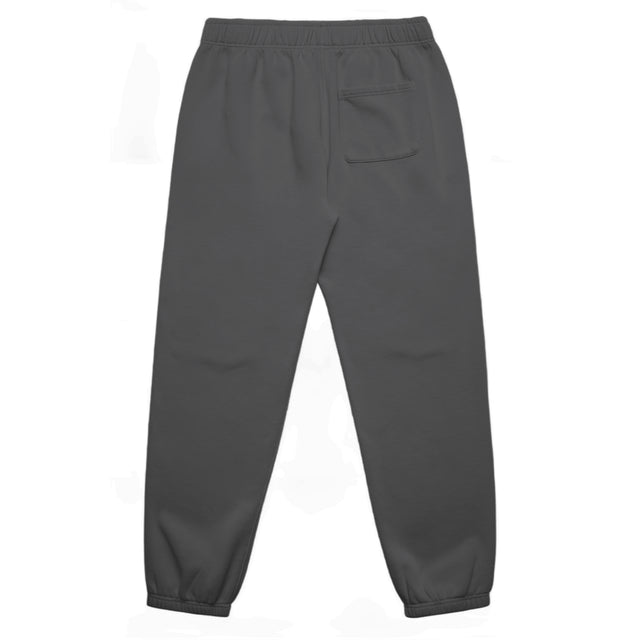 Unisex relax faded track pants in faded black with crown embroidery – back view