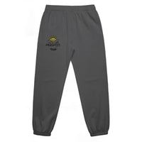 Uniesx relax faded track pants in faded black with crown embroidery – front view