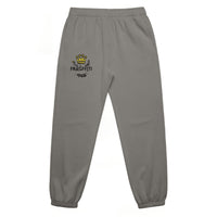 Unisex relax faded track pants in faded grey with crown embroidery – front view
